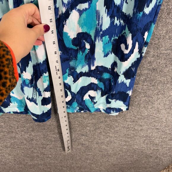 Chico's Pants Women 8 Blue Geometric High Rise Flat Front Chino Pull On Casual - Picture 6 of 9